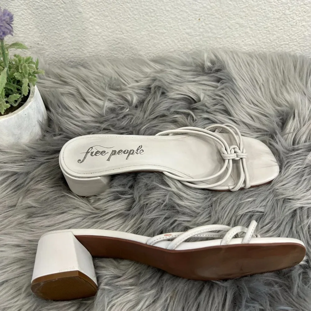 Free People‎ Petra Leather Knot Block Heel Slide Gray-White Sandals Size 9-9.5